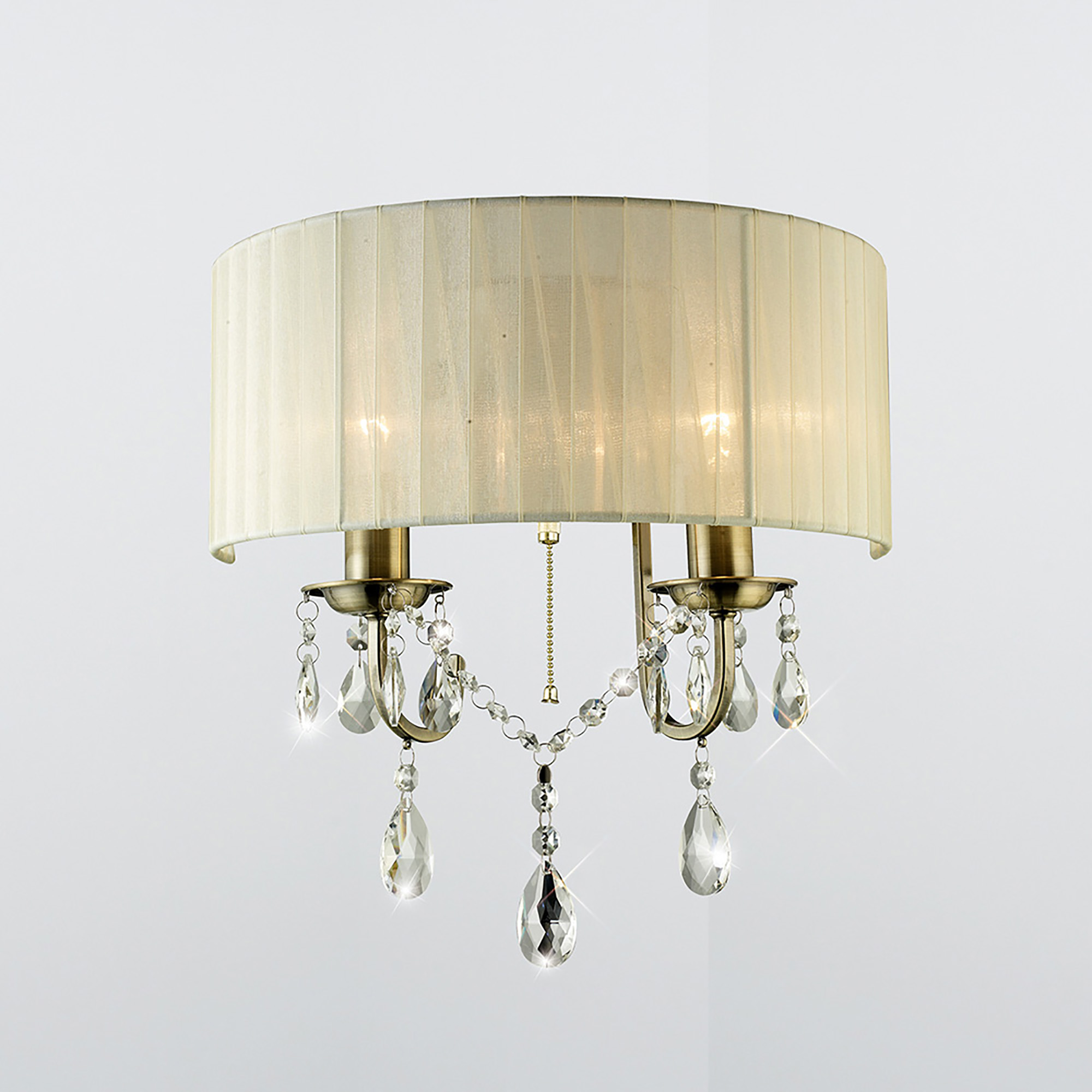 Olivia Antique Brass-Ivory Cream Crystal Wall Lights Diyas Shaded Wall Lights